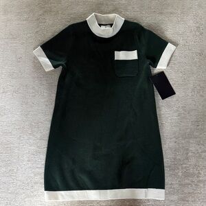 Tuckernuck Forest Green and Cream Short-Sleeve Knit Mini Dress